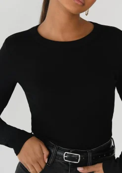Pulls L Cardigans | Hauts^Outfitbook Top coton manches longues NOIR
