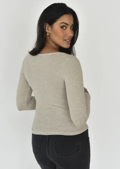 Hauts^Outfitbook Top côtelé à encolure carrée BEIGE
