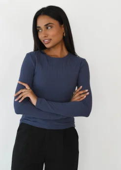 Hauts^Outfitbook Top côtelé manches longues BLEU
