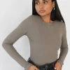 Hauts^Outfitbook Top côtelé manches longues TAUPE