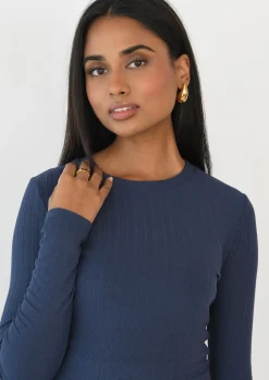 Hauts^Outfitbook Top côtelé manches longues BLEU
