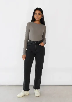Hauts^Outfitbook Top côtelé manches longues TAUPE