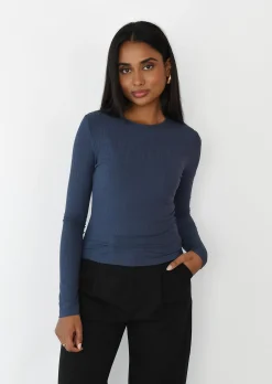 Hauts^Outfitbook Top côtelé manches longues BLEU