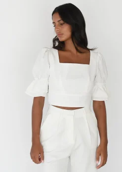 Hauts^Outfitbook Top en lin manches bouffantes BLANC