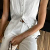 Hauts^Outfitbook Top lin boutons BLANC