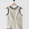 Hauts^Outfitbook Top lin boutons BEIGE
