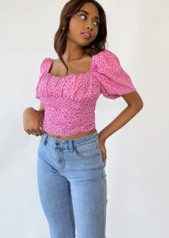 Hauts^Outfitbook Top manches bouffantes à pois ROSE
