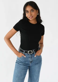 Hauts^Outfitbook T-shirt coton manches courtes NOIR