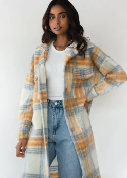 Vestes L Manteaux^Outfitbook Veste à carreaux longue bleu et jaune