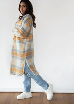 Vestes L Manteaux^Outfitbook Veste à carreaux longue bleu et jaune