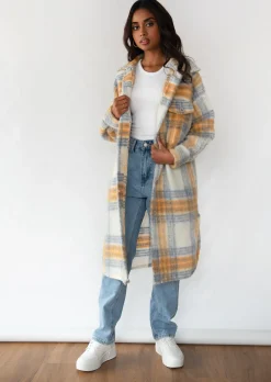 Vestes L Manteaux^Outfitbook Veste à carreaux longue bleu et jaune