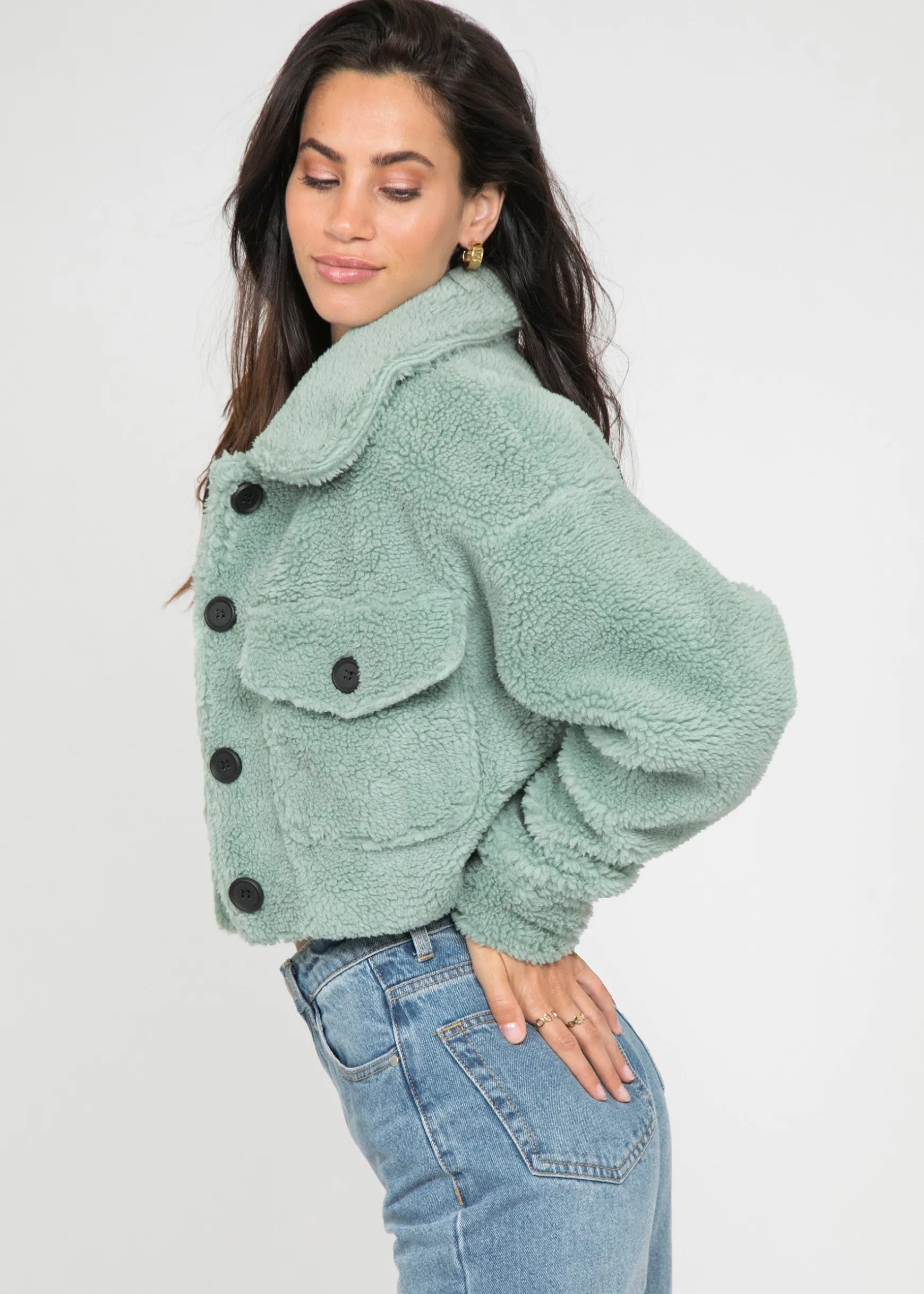 Vestes L Manteaux^Outfitbook Veste courte en imitation peau de mouton VERTE