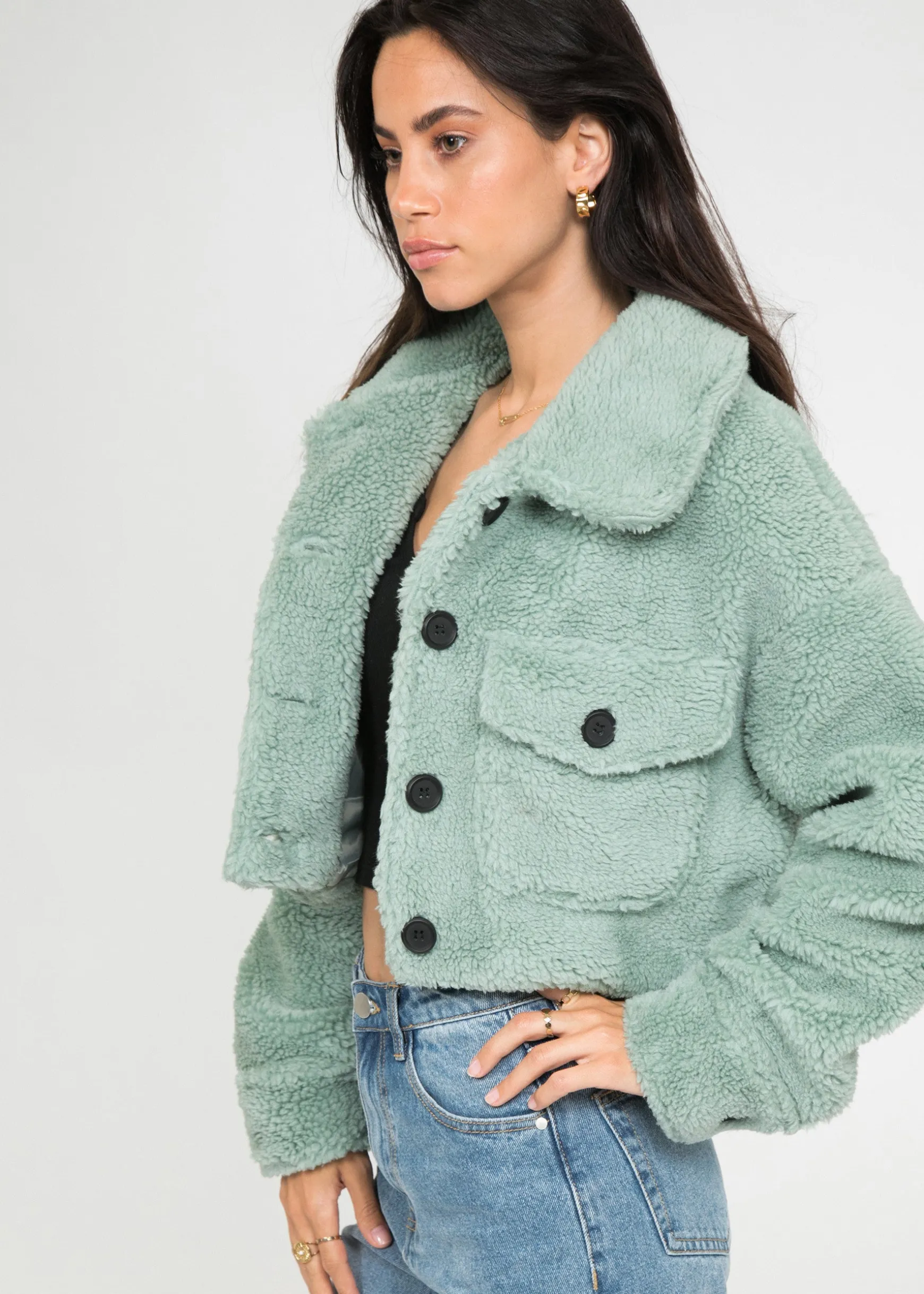 Vestes L Manteaux^Outfitbook Veste courte en imitation peau de mouton VERTE